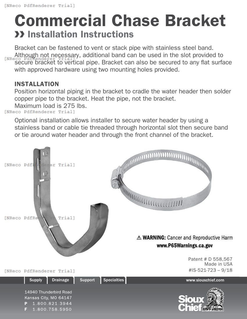521 SERIES - CHASE BRACKET - INSTRUCTION SHEET.PDF Technical Document
